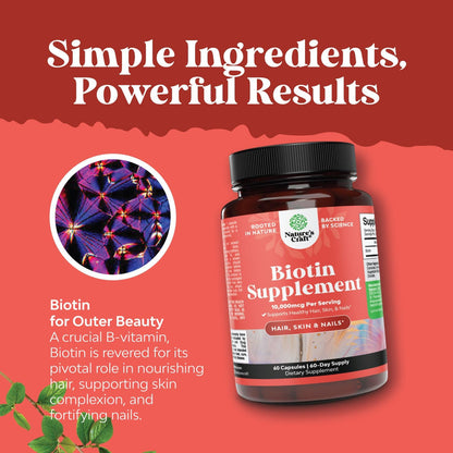 Natures Craft 10000 mcg Biotin Pills for Hair, Nails & Skin | Vegetarian Capsules