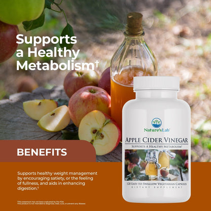 Nature's Lab Apple Cider Vinegar 1200mg with Chromium – 120 Capsules (Pack of 2)