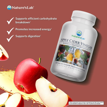 Nature's Lab Apple Cider Vinegar 1200mg with Chromium – 120 Capsules (Pack of 2)