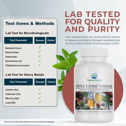 Nature's Lab Apple Cider Vinegar 1200mg with Chromium – 120 Capsules (Pack of 2)
