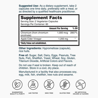 Nature's Lab Apple Cider Vinegar 1200mg with Chromium – 120 Capsules (Pack of 2)