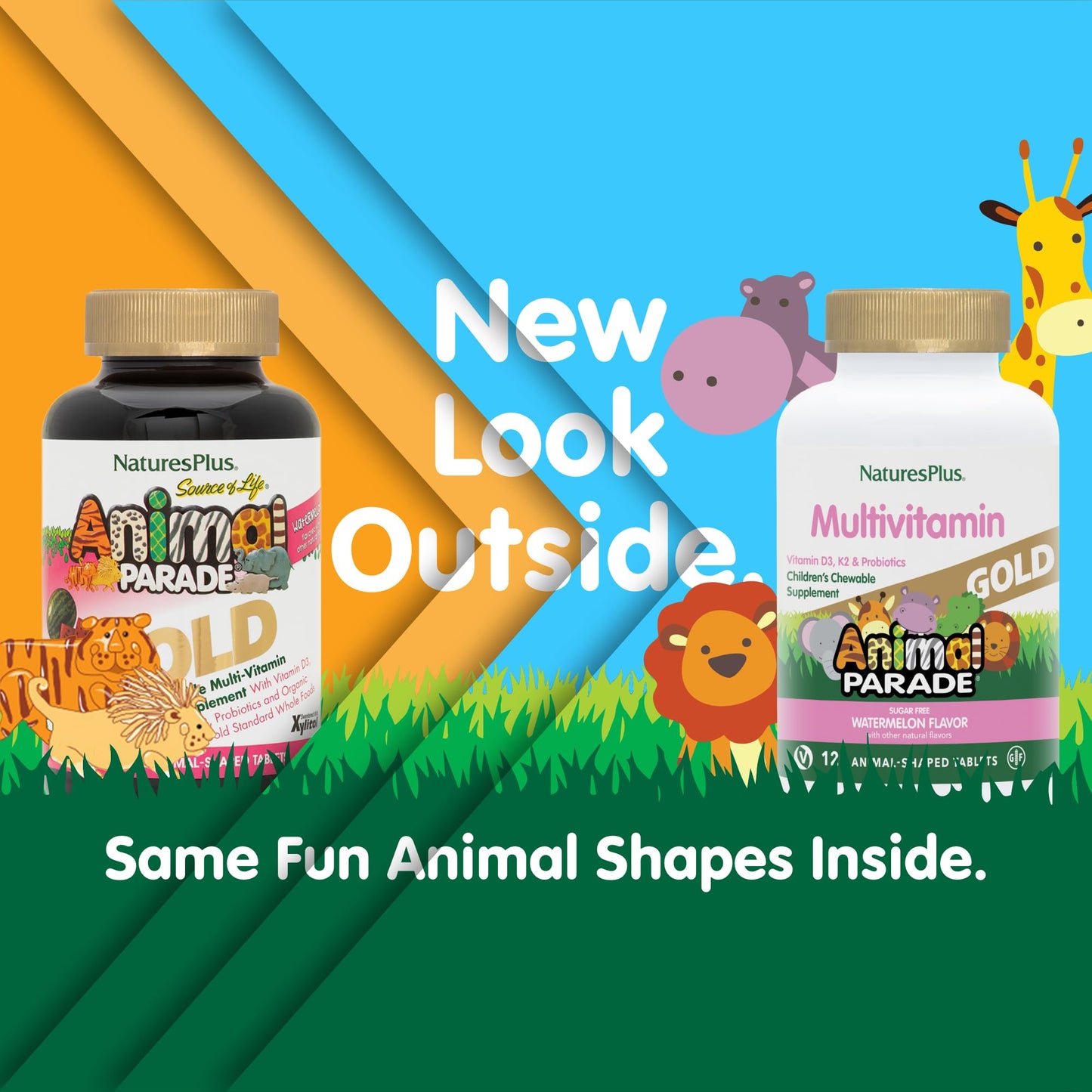 Natures Plus Animal Parade Gold Kids Multivitamin – Watermelon Chewables (120 Tablets) | Vegan & Gluten Free