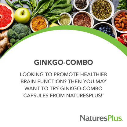 Natures Plus Gingko-Combo - 120 mg, 60 Vegan Capsules | Ginkgo Biloba, Vegetarian & Gluten-Free - 60 Servings
