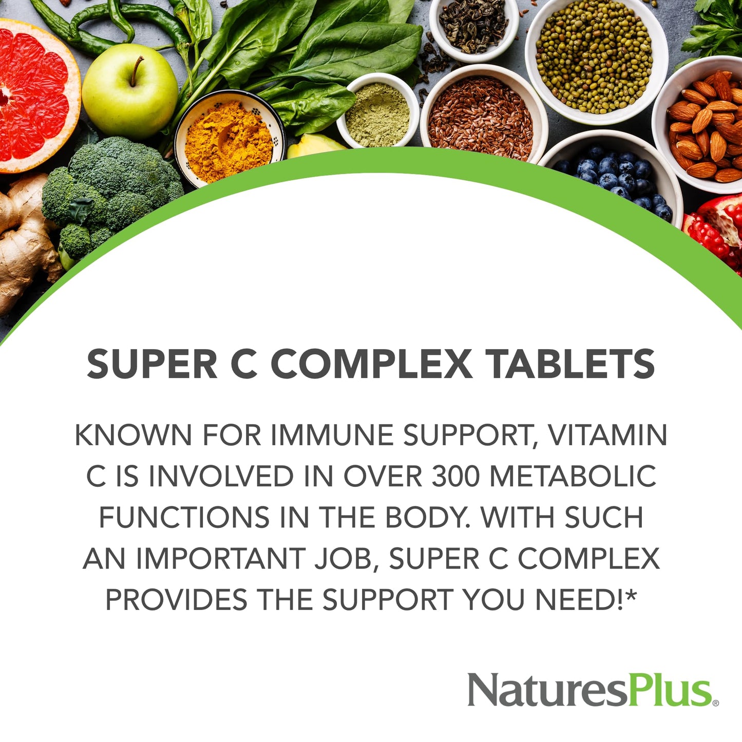Natures Plus Super C Complex – 1000 mg Vitamin C, 90 Vegetarian Capsules – Gluten-Free, High Potency Antioxidant, 45 Servings