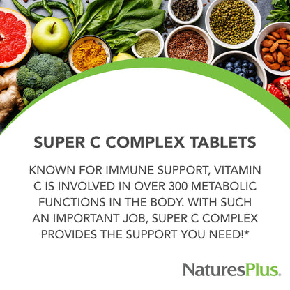 Natures Plus Super C Complex – 1000 mg Vitamin C, 90 Vegetarian Capsules – Gluten-Free, High Potency Antioxidant, 45 Servings