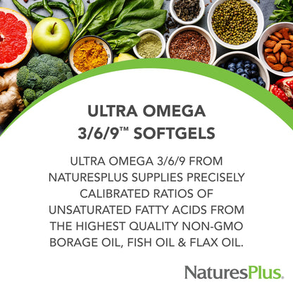 Natures Plus Ultra Omega 3-6-9 1200 mg – 90 Softgels | Borage, Fish & Flax Oil, Gluten-Free