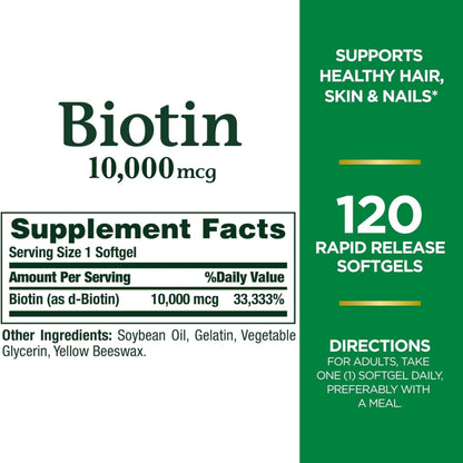 Nature's Bounty Biotin 10,000 mcg Ultra Strength – 4-Pack, 120 Softgels