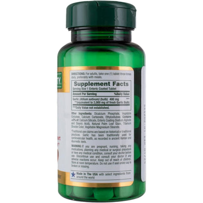 Nature's Bounty Garlic 2000 mg Odor-Free Tablets – 4 Pack (480 Total Tablets) | Heart Health Support