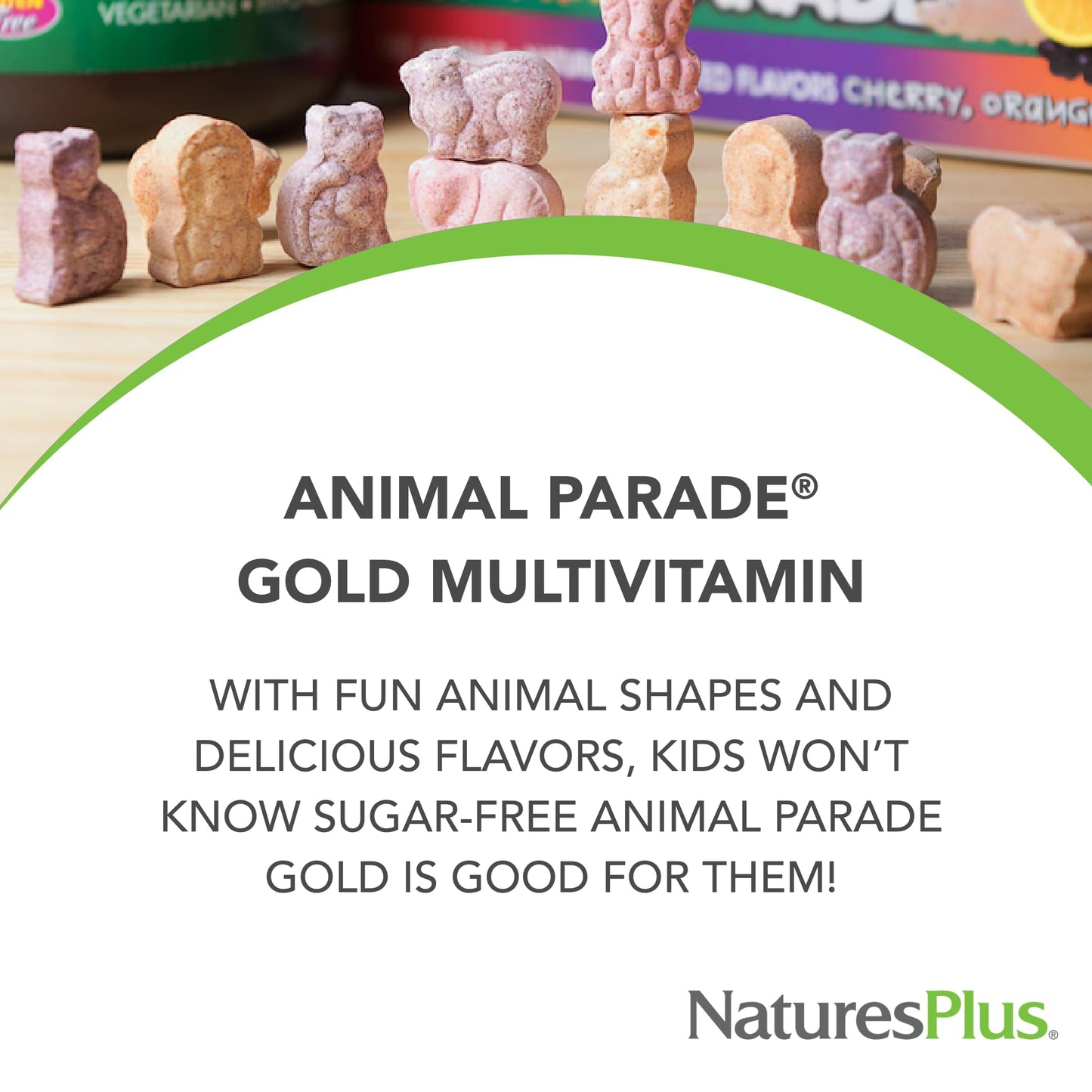 Natures Plus Animal Parade Source of Life Gold Children's Multivitamin - Cherry, Orange & Grape, 60 Chewables, Vegetarian & Gluten-Free