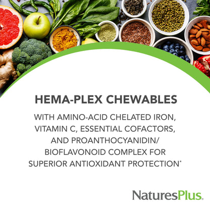 Natures Plus Hema-Plex Iron - 85 mg Elemental Iron, 60 Mixed Berry Chewables