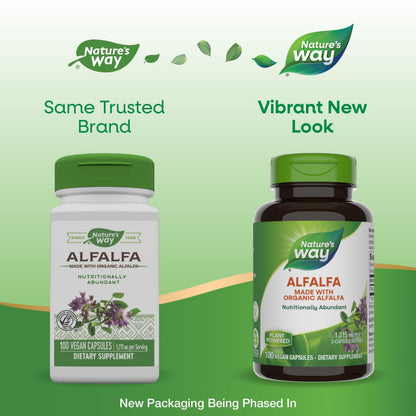 Nature's Way Alfalfa - 1,215 mg per 3-Capsule Serving - Organic Alfalfa - Vegan - Gluten Free - 100 Capsules
