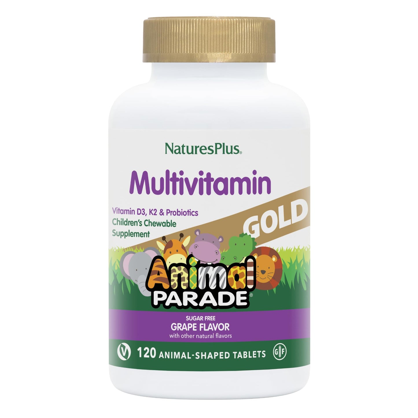 NaturesPlus Animal Parade Gold Children's Multivitamin - Grape Flavor | 120 Chewables, Pack of 2 | Vegan & Gluten Free