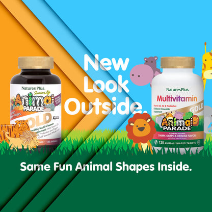 NaturesPlus Animal Parade Gold Children's Multivitamin - 4-Pack, Vegan & Gluten Free