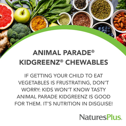 NaturesPlus Animal Parade KidGreenz – Tropical Fruit Chewables (90 x 2) 180 Servings, Vegetarian & Gluten Free
