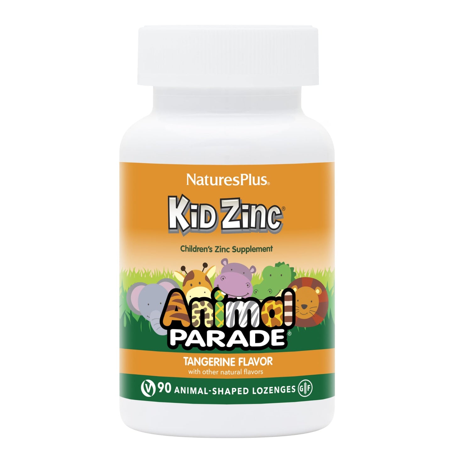 NaturesPlus Animal Parade KidZinc Tangerine - 90 Lozenges (Organic Chelated Zinc, Vegan & Gluten-Free)