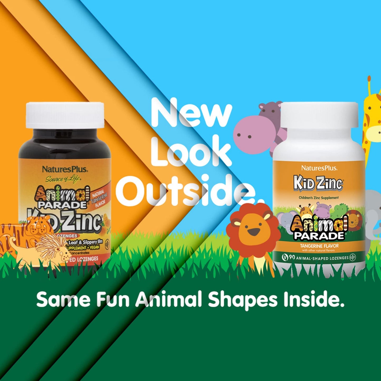 NaturesPlus Animal Parade KidZinc Tangerine — 90 Lozenges, 3-Pack | Vegan & Gluten Free