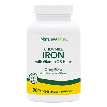 Nature's Plus Chewable Iron 27 mg - 90 Tablets | High Potency Iron with Vitamin C & Herbs