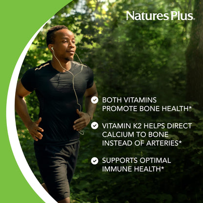 NaturesPlus D3 1000 IU & K2 100 mcg – Vegetarian, Gluten Free – 90 Capsules