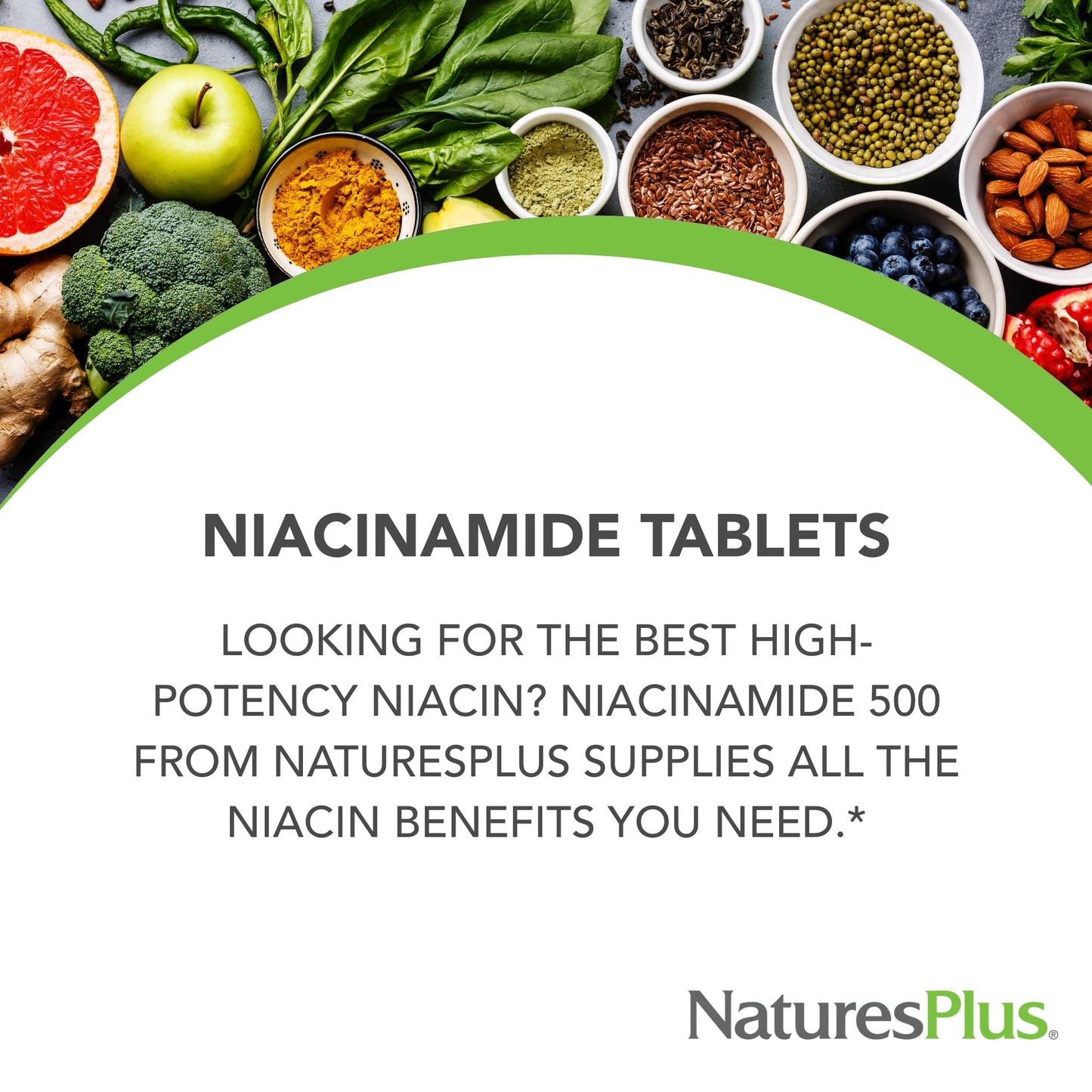 NaturesPlus Niacinamide 500 mg - 90 Tablets | Vitamin B3 Supplement (Vegetarian, Gluten Free)