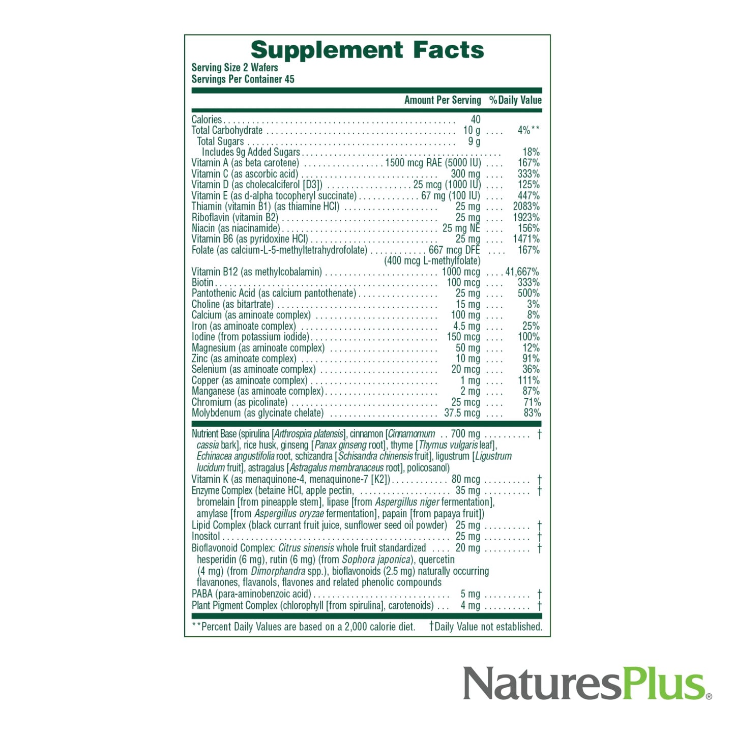 NaturesPlus Source of Life Adult Chewable Multivitamin – Apple Cinnamon Flavor (90 Wafers, 45 Servings)