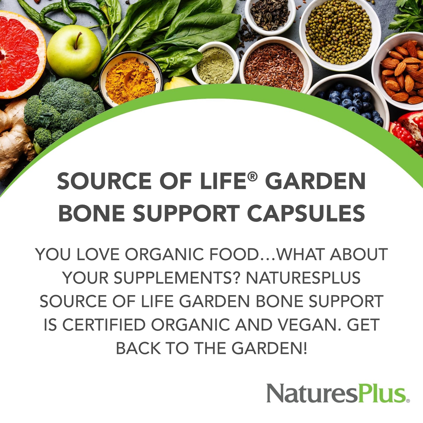 NaturesPlus Source of Life Garden Organic Bone Supplement with AlgaeCal – 1000 mg Calcium/Magnesium, 120 Vegan Capsules (30 Servings)