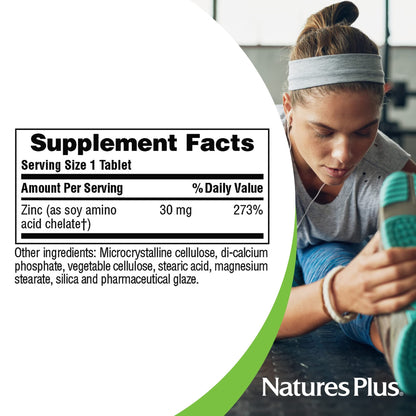 NaturesPlus Zinc Tablets 30 mg - 90 Vegetarian Tablets | Immune Support, Digestion & Metabolism