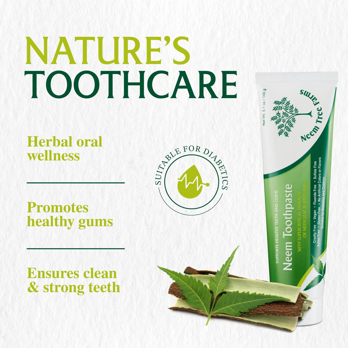 Neem Fluoride Free Toothpaste - Vegan, Gluten Free - Clove & Stevia - 4 Pack