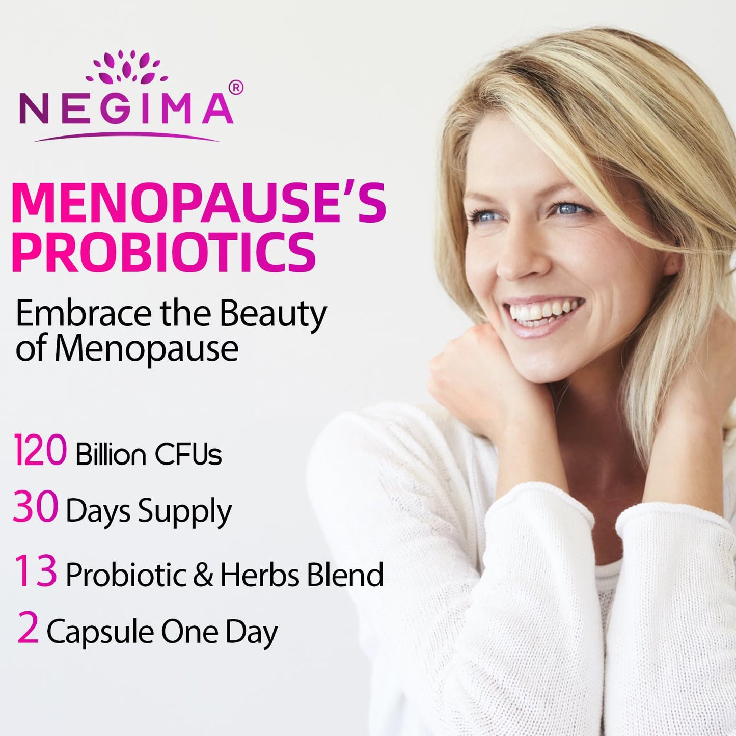 Negima Menopause Probiotics – 120B CFU, 13-in-1 Herbal Blend, 120 Capsules