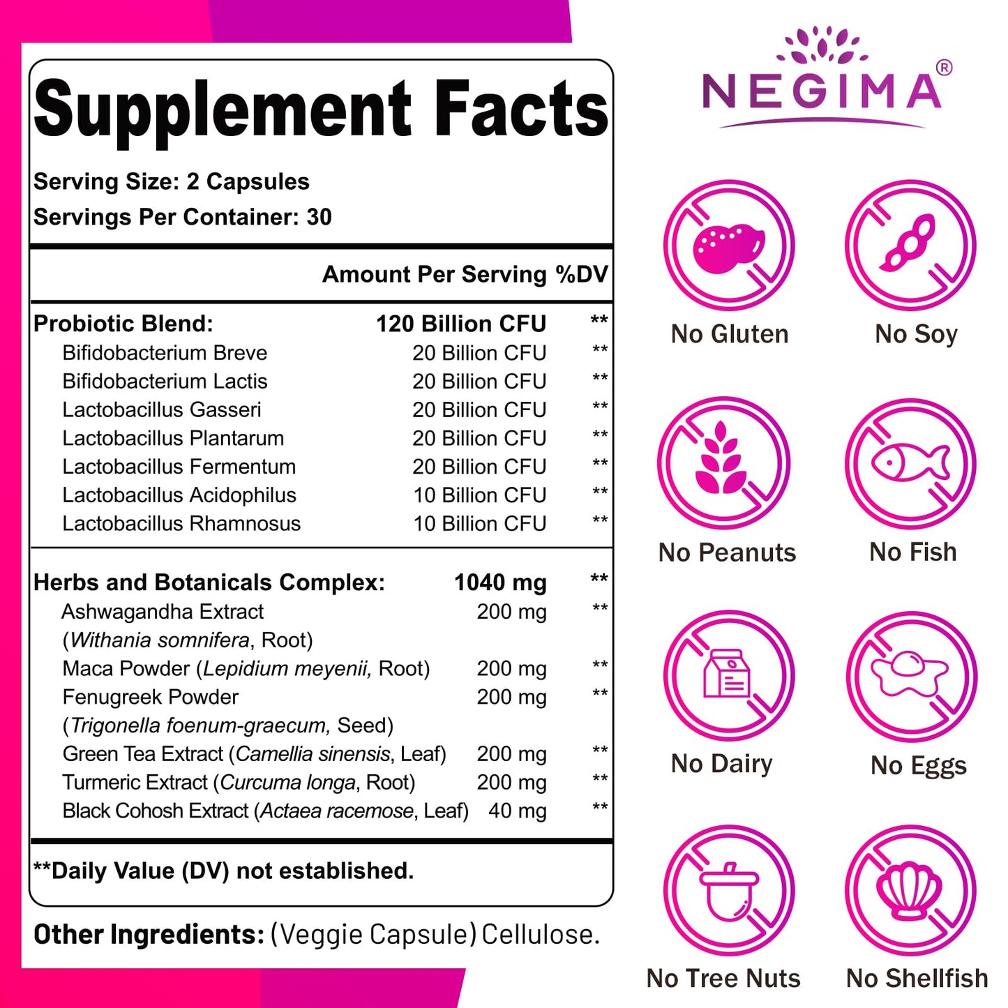 Negima Menopause Probiotics – 120B CFUs, 13-in-1 Herbal Complex, 240 Caps