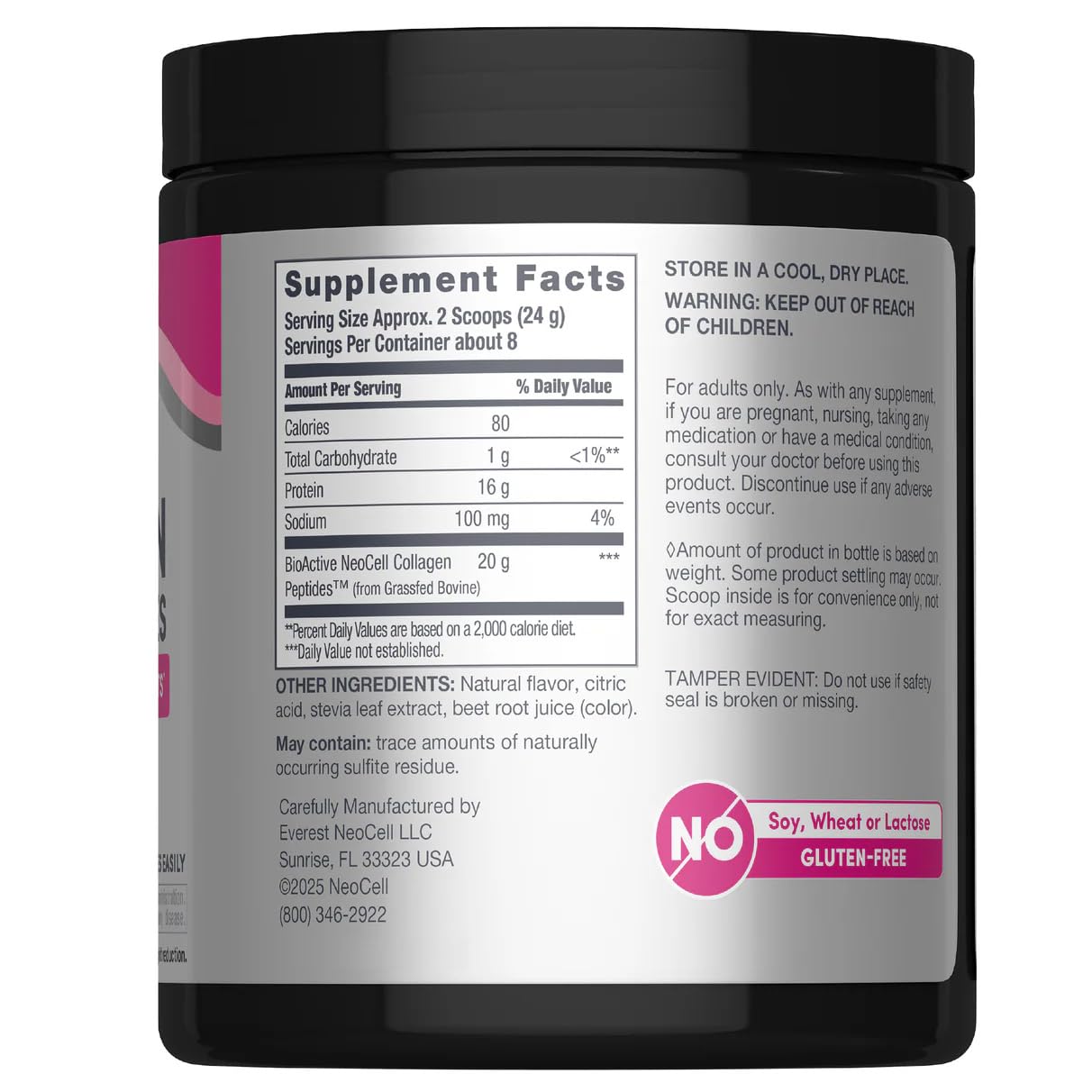 NeoCell Super Collagen Peptides – 10g Per Serving, Berry Lemon, Gluten Free, Keto, Non-GMO, Grass-Fed | 6.7 oz Canister