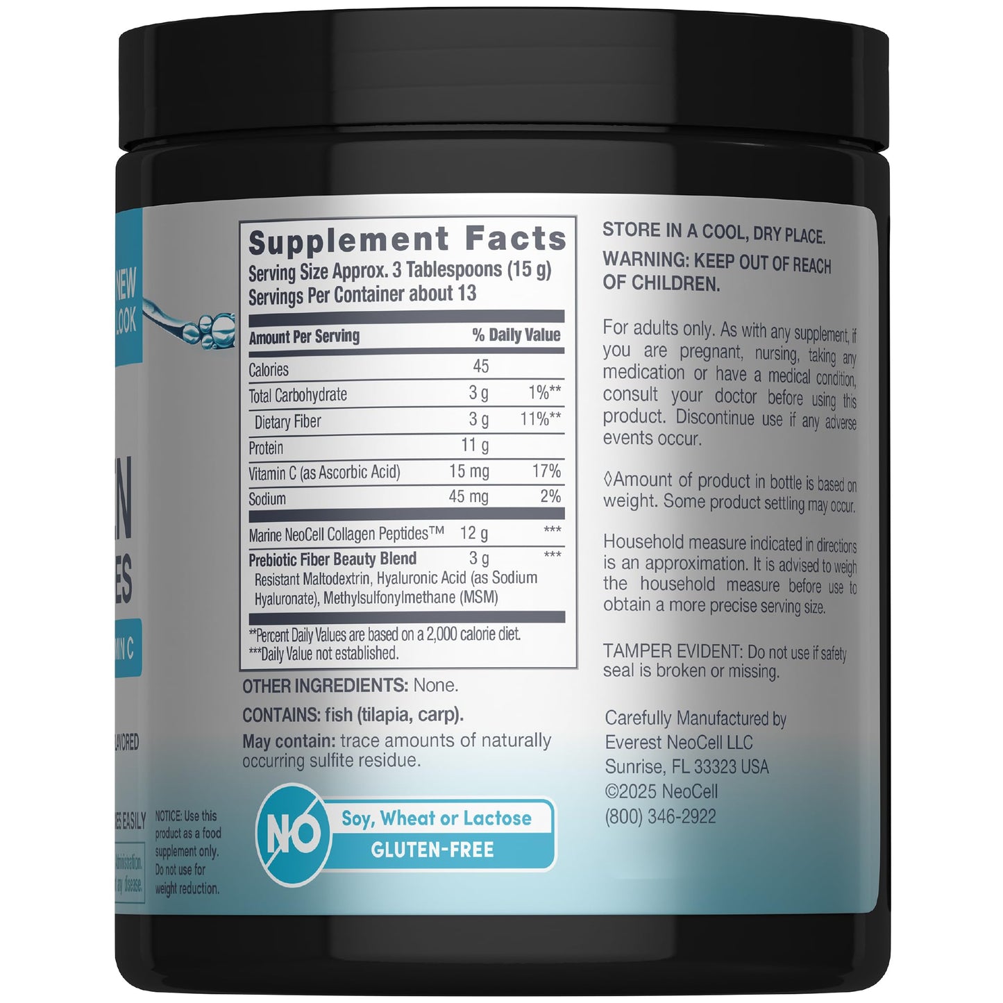 NeoCell Marine Collagen – Unflavored Powder with Hyaluronic Acid, MSM & Vitamin C | 7 oz Canister