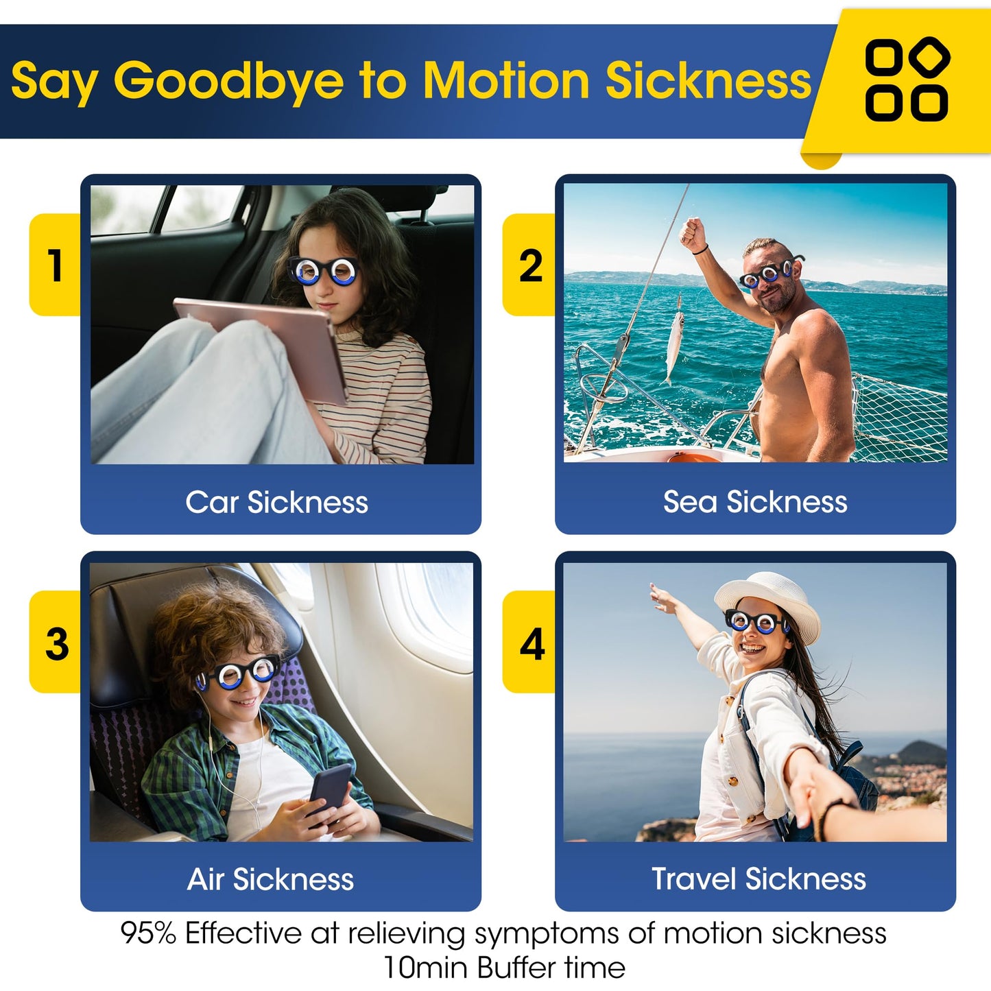 NEOISM Motion Sickness Glasses – Portable Anti-Nausea Travel Glasses for Car, Air & Sea (Adults & Kids)