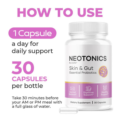 (2 Pack) Neotonics Capsules – Official Neotonics Skin & Gut Probiotics, 60 Capsules for 2 Months