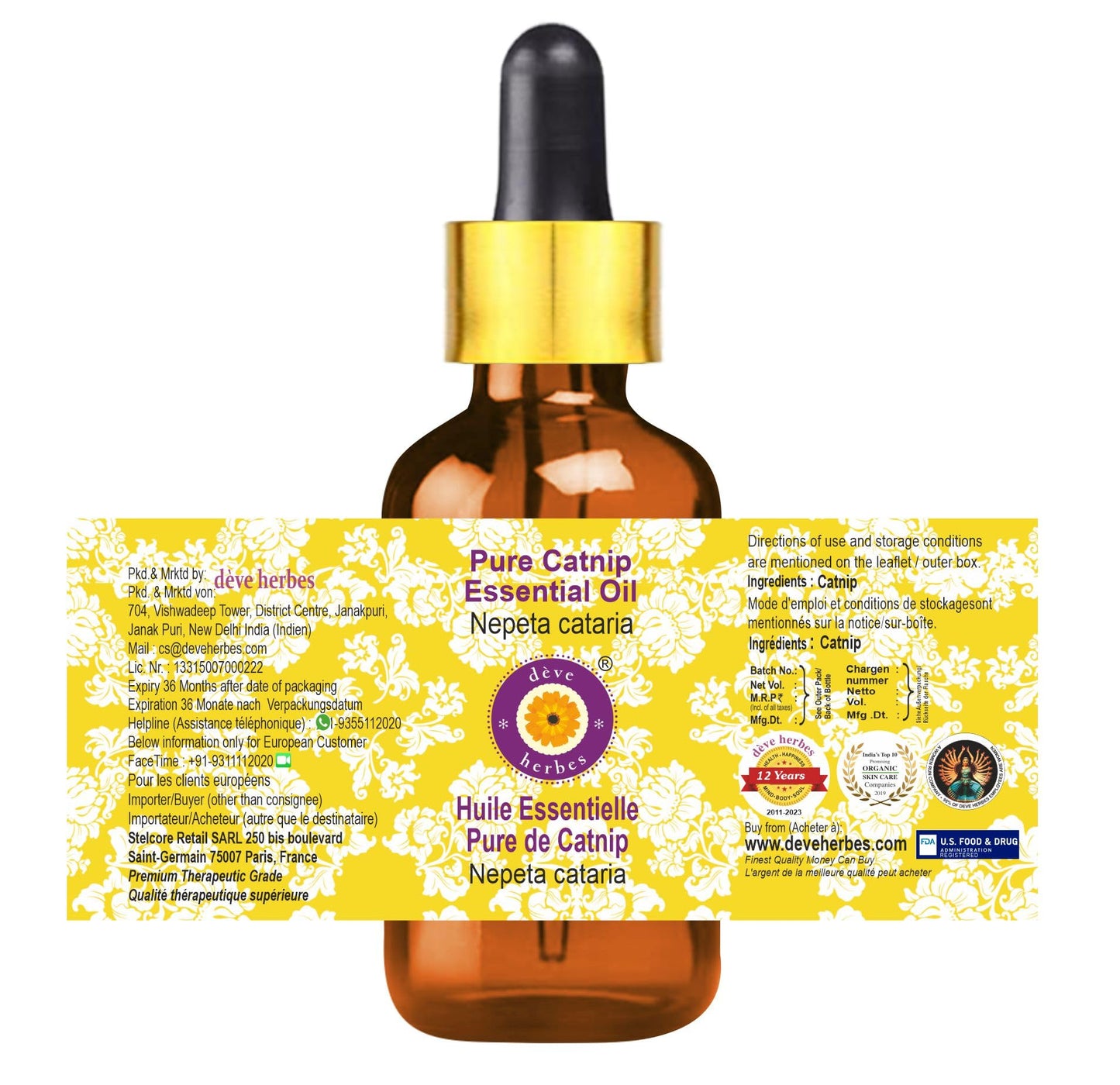 Catnip Essential Oil Nepeta cataria - Steam Distilled 15ml with Glass Dropper | Deve Herbes