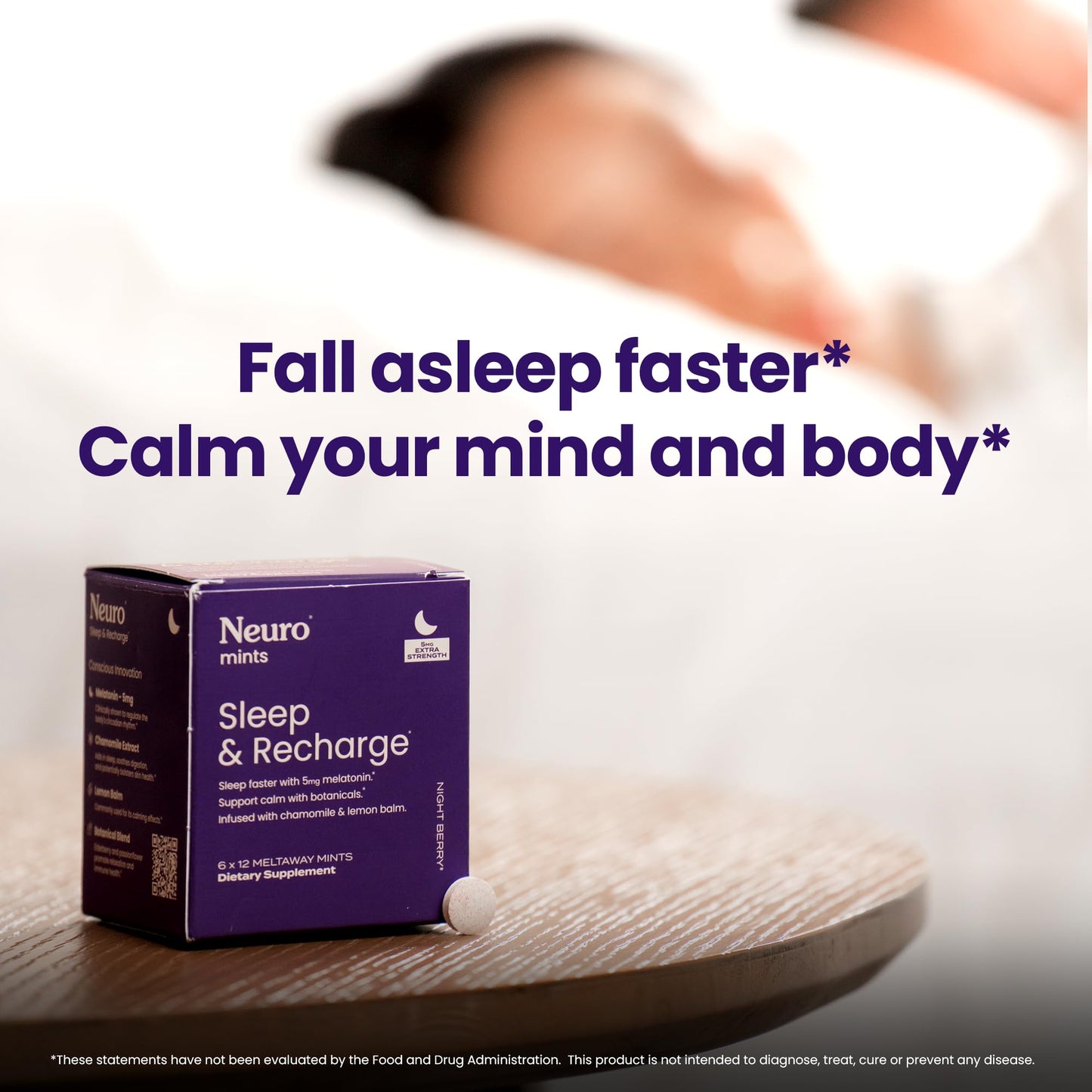 Neuro Sleep & Recharge Meltaway Mints – Melatonin 5mg, Chamomile & Elderberry | Night Berry 72 ct