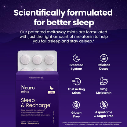 Neuro Sleep & Recharge Meltaway Mints – Melatonin 5mg, Chamomile & Elderberry | Night Berry 72 ct