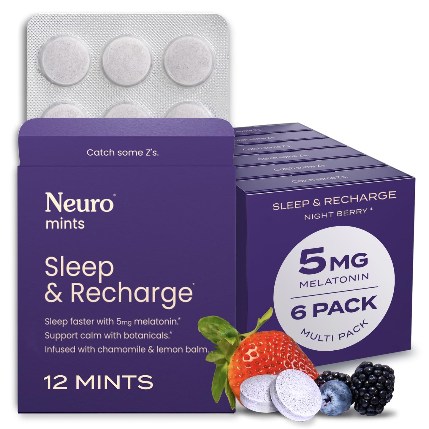 Neuro Sleep & Recharge Meltaway Mints – Melatonin 5mg, Chamomile & Elderberry | Night Berry 72 ct