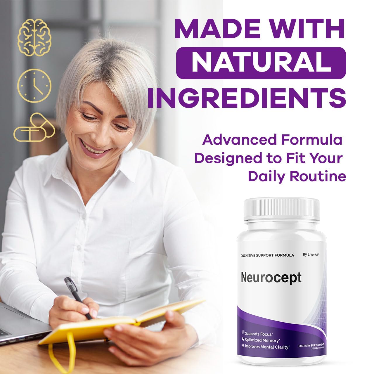 Neurocept Brain Supplement Capsules – Official Brain & Memory Focus Support, 60 Capsules (1 Month)