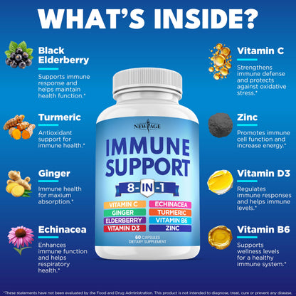 NEW AGE 8-in-1 Immune Support Booster | Echinacea, Vitamin C & Zinc