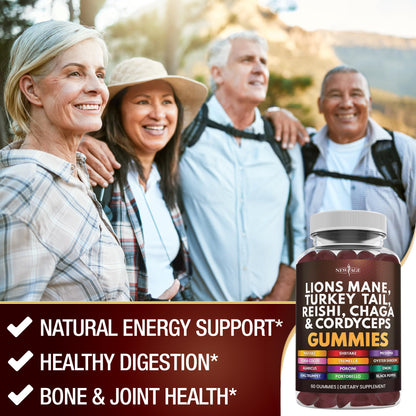 NEW AGE Mushroom Lion's Mane Gummies - 180 Count | 20+ Mushrooms, Reishi, Cordyceps | Made in USA