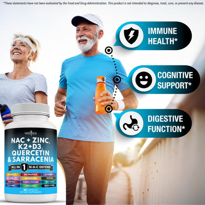 New Age NAC Supplement – N-Acetyl Cysteine with D3 & K2 | 60 Count