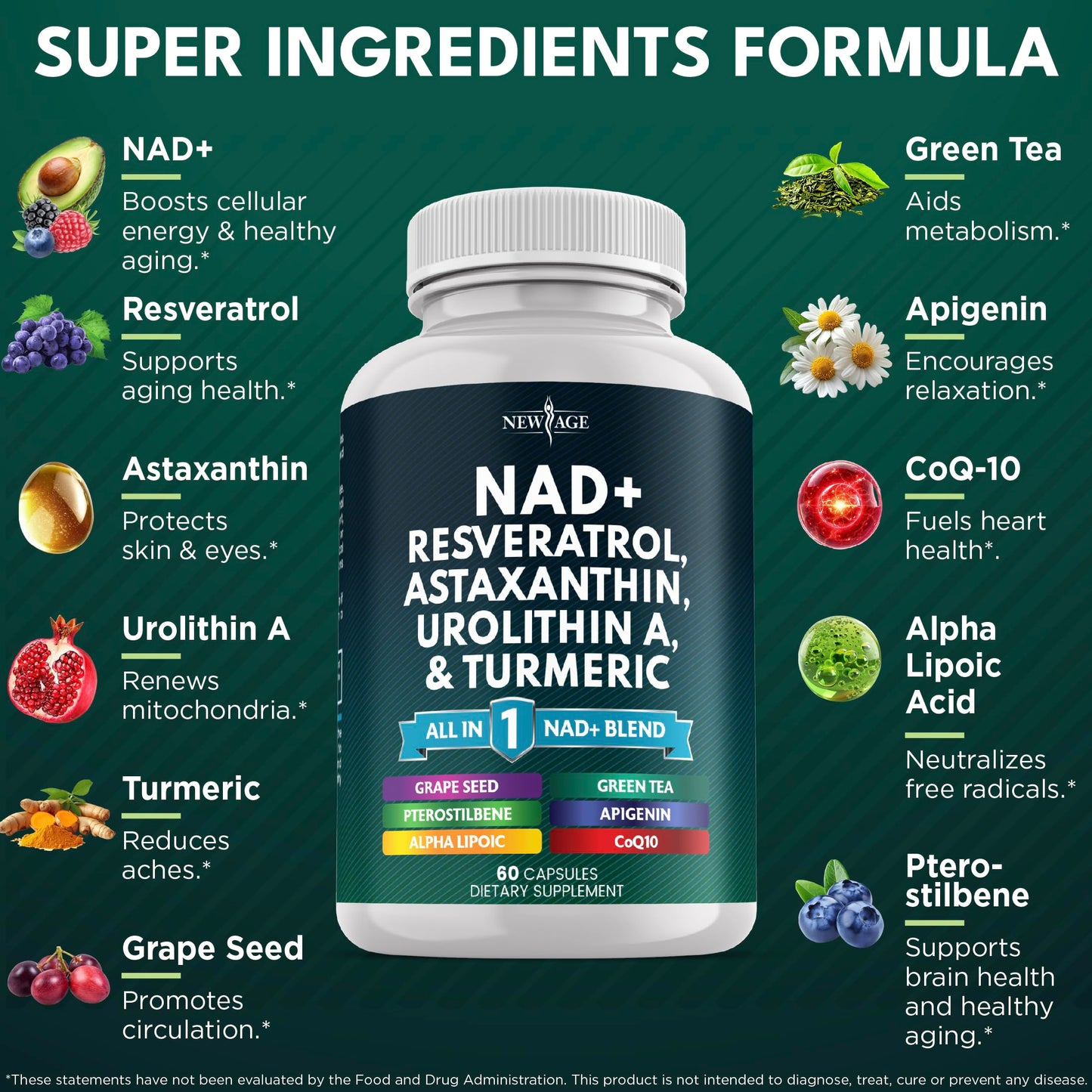 NEW AGE NAD+ Supplement - NAD+ Energy, Antioxidant Blend, Vegan