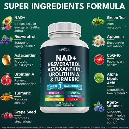 NEW AGE NAD+ Supplement - NAD+ Energy, Antioxidant Blend, Vegan