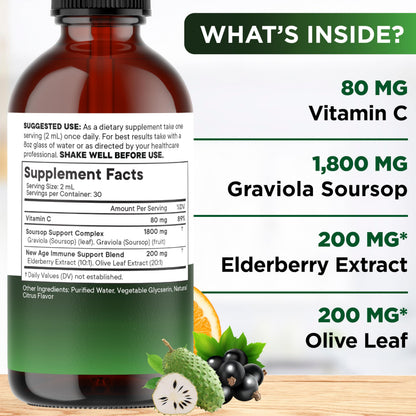 NEW AGE Soursop Drops - Soursop Bitters Liquid with Soursop Fruit and Leaves, Elderberry, Vitamin C and Olive Leaf - Multimineral & Vitamins Superfood - 2 oz