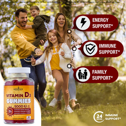 NEW AGE Vitamin D3 5000 IU Gummies – Immune & Bone Health, Non-GMO