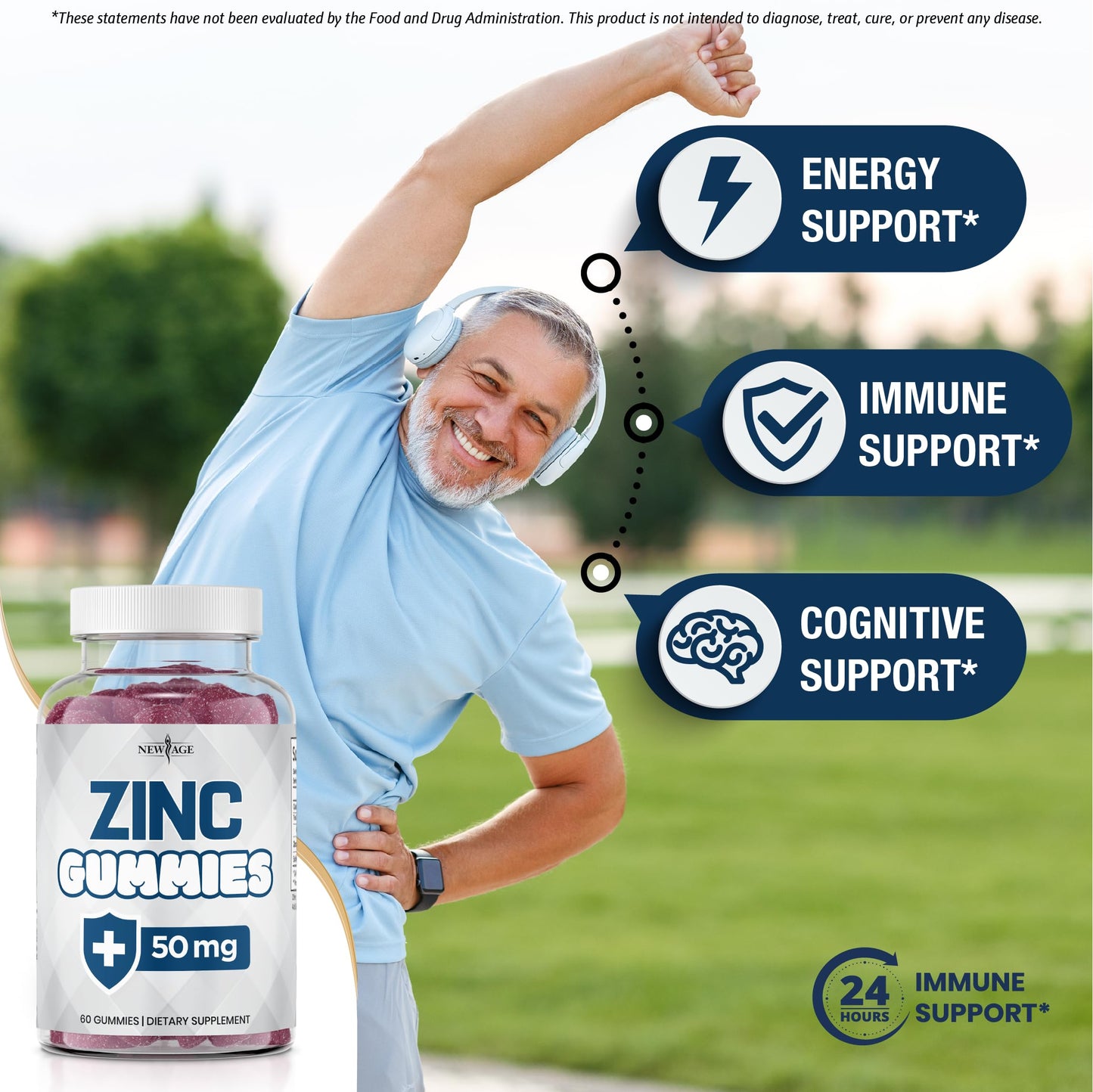 NEW AGE Zinc Gummies 60 Count - 50mg Zinc Immune Support