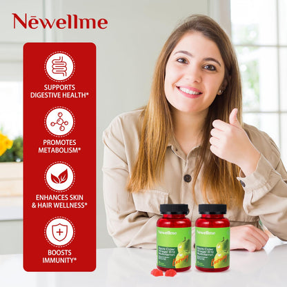 NEWELLME Sugar-Free Apple Cider Vinegar Gummies with B12 – Non-GMO ACV Supplement, 120 Gummies