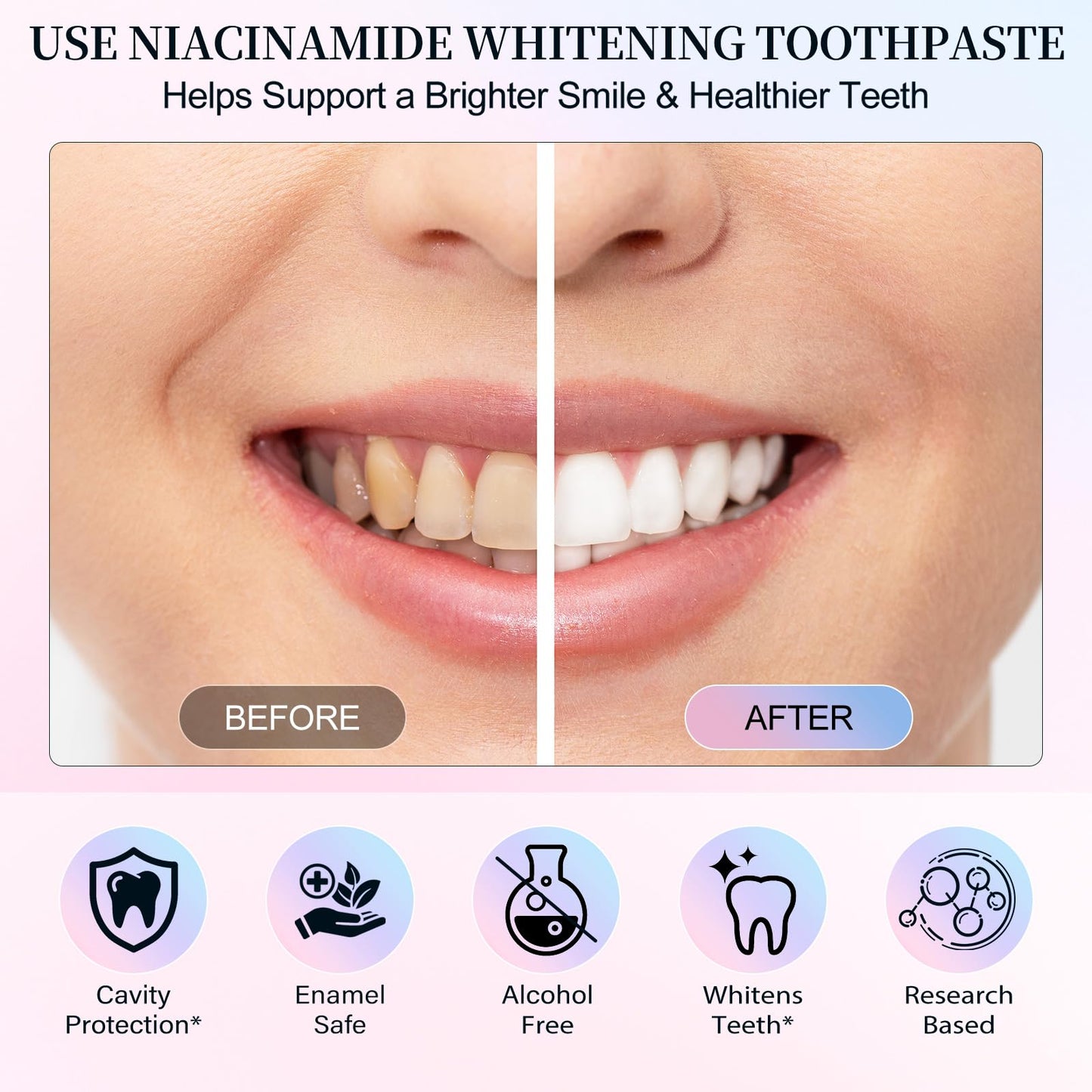 Niacinamide Whitening Toothpaste – Mint & Peach, 3.53oz (2-Pack)