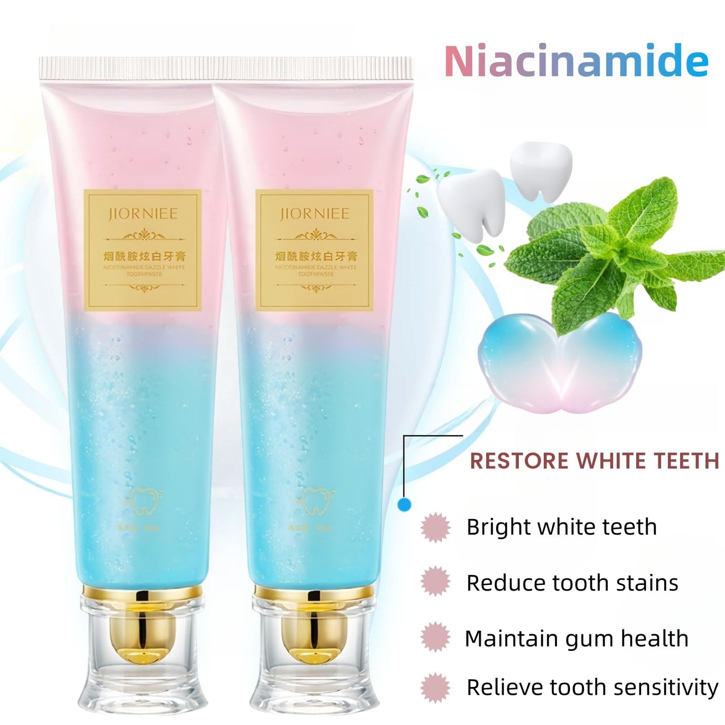 2 Pcs Niacinamide Whitening Toothpaste – Deep Stain Removal & Fresh Breath