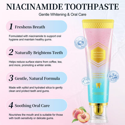Niacinamide Whitening Toothpaste – Mint & Peach, 3.53oz | Whitening & Gum Health